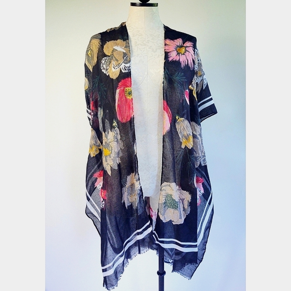 Woven Heart Kimono Swim Cover Up Floral One Size
